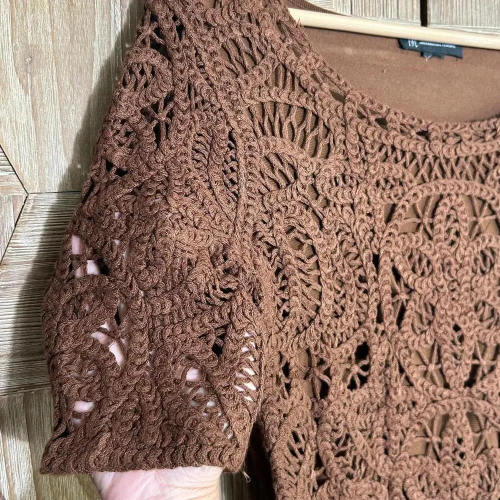 INC Brown Textured Crochet Knit Top Earthy Boho Whimsigoth Style - Size S